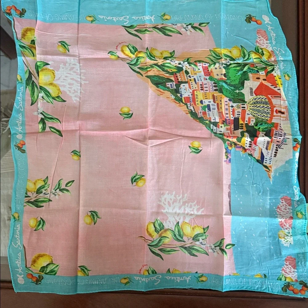 Antica Sartoria Capri by The Sea  Pink and Blue Lemon Print Hair Scarf bandana - Picture 4 of 4